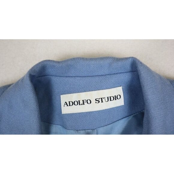 ADOLFO STUDIO - WOMEN'S BLUE ONE-BUTTON 100% WOOL BLAZER JACKET - SIZE 14P - Picture 4 of 15